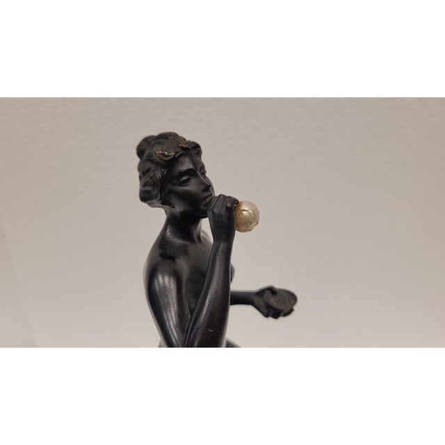German Artist, Art Nouveau Woman Blowing Bubbles, Bronze and Marble, 1920s For Sale - Image 17 of 18