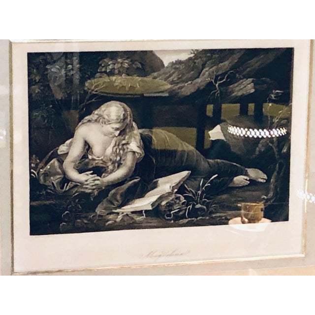 Diminutive etching of Magdelena in a gilt frame signed and dated. This highly decorative print is 6 inches x 8 inches...