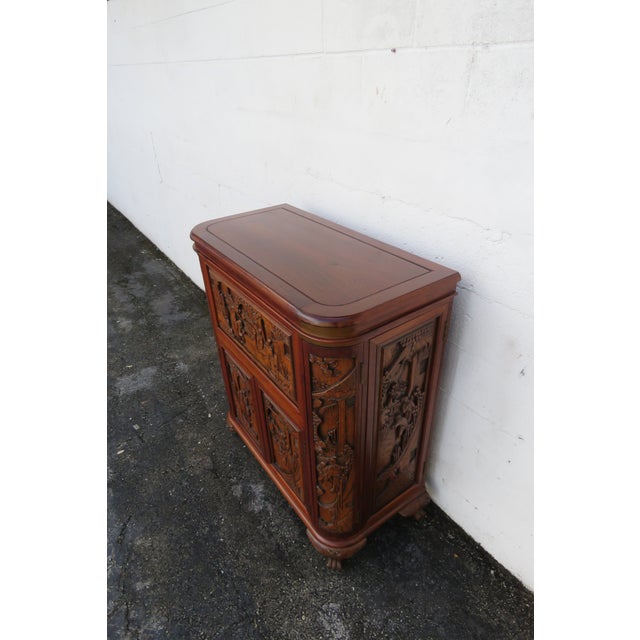 Heavy Hand Carved Solid Wood 1960s Oriental Dry Bar Cabinet For Sale - Image 15 of 18