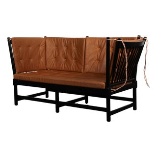 Model 1789 2-Seater Sofa in Black Beech and Leather attributed to Børge Mogensen for Fritz Hansen For Sale