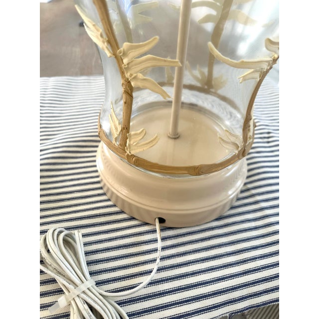 Glass 1980s Large Glass Lamps With Tan Faux Bamboo Icing - Set of 2 For Sale - Image 7 of 9