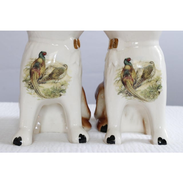 Ceramic Pair of Staffordshire English Porcelain Cats With Painted Pheasants For Sale - Image 7 of 15