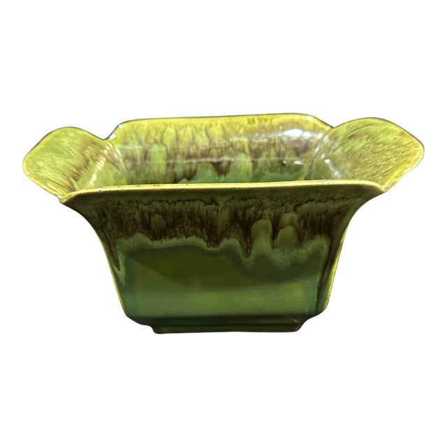 Vintage Drip Glaze Planter Rectangle Wide Rim 8x5" For Sale