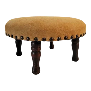 Early 19thc Round Stool With Suede Seat