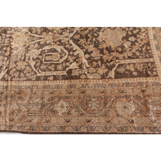 Antique Persian Sultanabad Camel and Brown Handwoven Wool Carpet For Sale In New York - Image 6 of 9