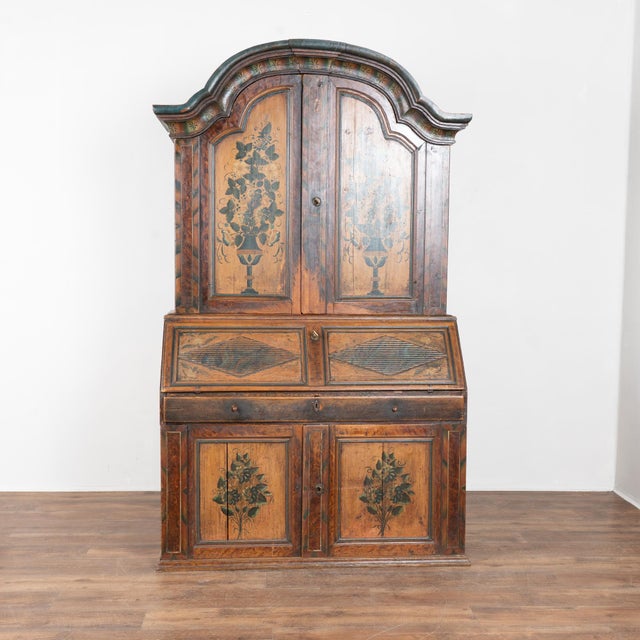 Folk Art 19th Century Swedish Original Painted Secretary Bureau, Dated 1850 For Sale - Image 3 of 13