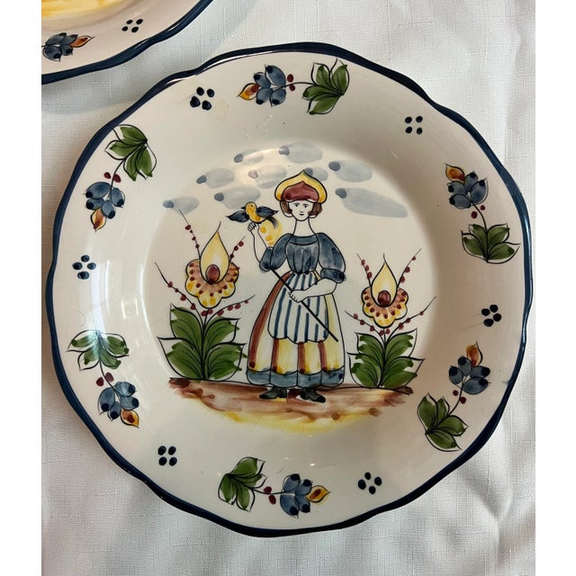 Introducing the “Collectible Vintage Jay Willfred Decorative Plates - Set of 3 French Quimper Style Blue Pattern -...