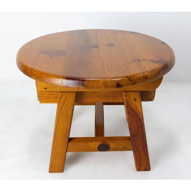 French Round Pine Coffee Table with Drawer, 1970s For Sale - Image 6 of 10