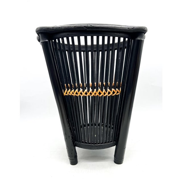 Vintage Black Bamboo & Rattan Wastebasket – British Colonial / Chinoiserie For Sale - Image 12 of 12