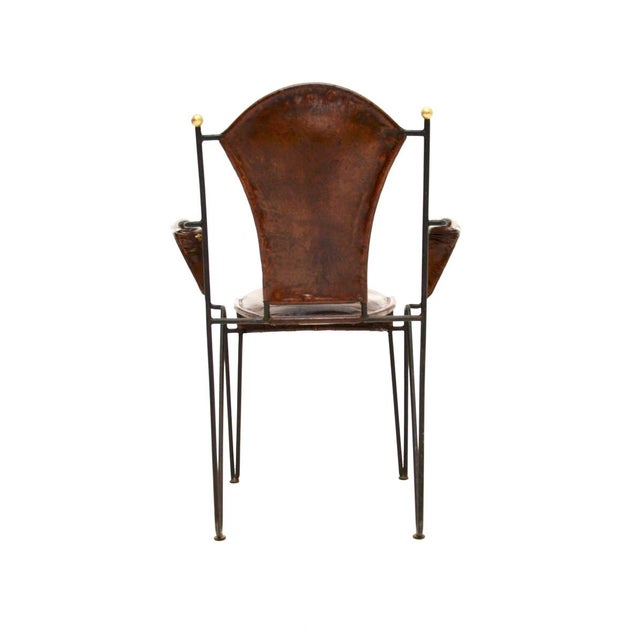 Animal Skin Vintage French Iron and Leather Armchair attributed to Jacques Adnet, 1960s For Sale - Image 7 of 10