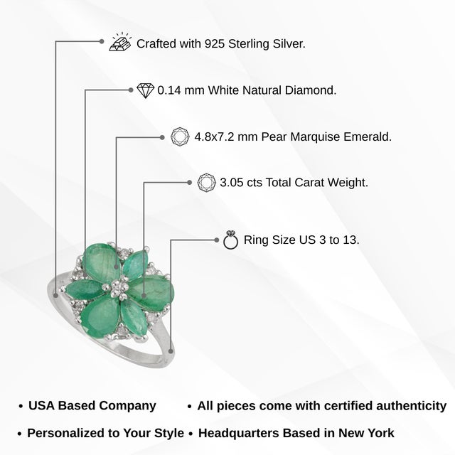 3.05 Ct Natural Zambian Emerald & Diamond Floral Ring, Size 7 For Sale - Image 10 of 15