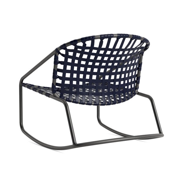 Not Yet Made - Made To Order Brown Jordan Kantan Aluminum Vinyl Motion Lounge Chair, Textured Pewter frame with Marine fabric For Sale - Image 5 of 11