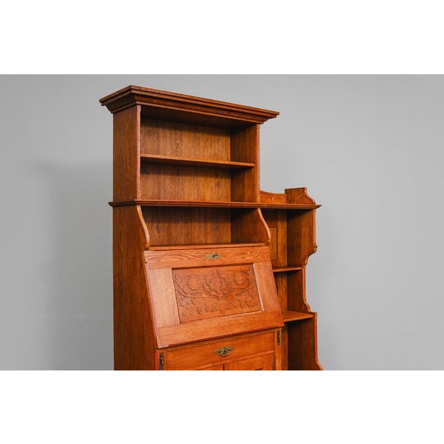 Early 20th Century Art Nouveau Bookcase with Secretary Compartment in Oak For Sale - Image 11 of 18