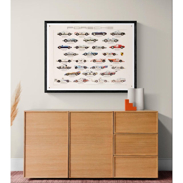 This original 1980 poster features detailed drawings of Porsche racing cars by automotive artist Ken Rush. Printed in...