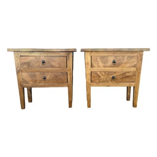 Vintage Rustic Olive Burlwood Nightstands/Mini Chests - A Pair For Sale