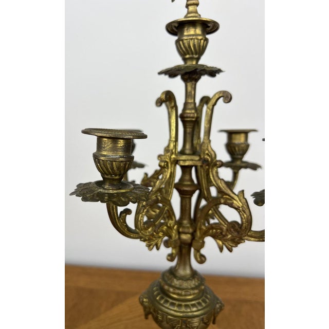 Metal French Style Five-Arm Candleholders in Brass, Set of 2 For Sale - Image 7 of 18