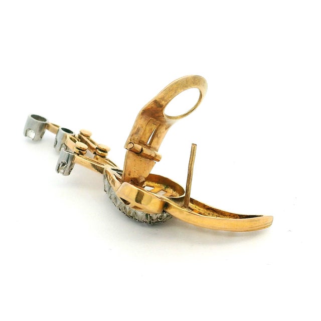 1960s Mid-Century Two-Tone Gold Diamond Leaf Drop Earrings, A Pair For Sale In Miami - Image 6 of 11