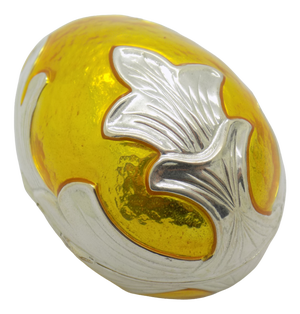 Vintage Italian Handmade Genuine Sterling Silver 925 Florentine Life Size Egg Shaped Box, 1980s