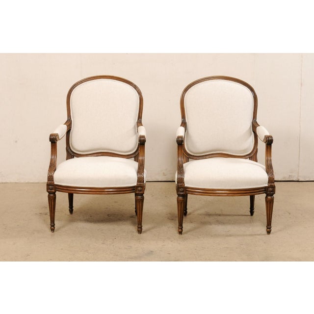 19th C. French Pair Upholstered Fauteuils For Sale - Image 11 of 12
