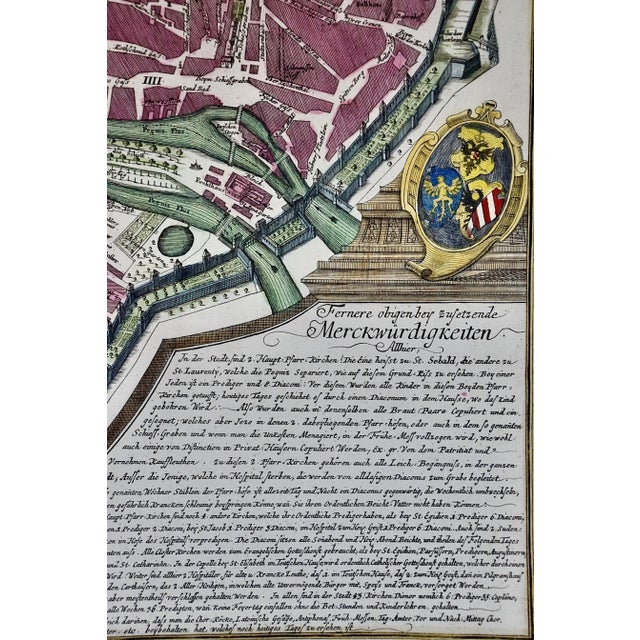 Pink City View of Nuremberg, Germany: An 18th Century Hand-Colored Map by M. Seutter For Sale - Image 8 of 12