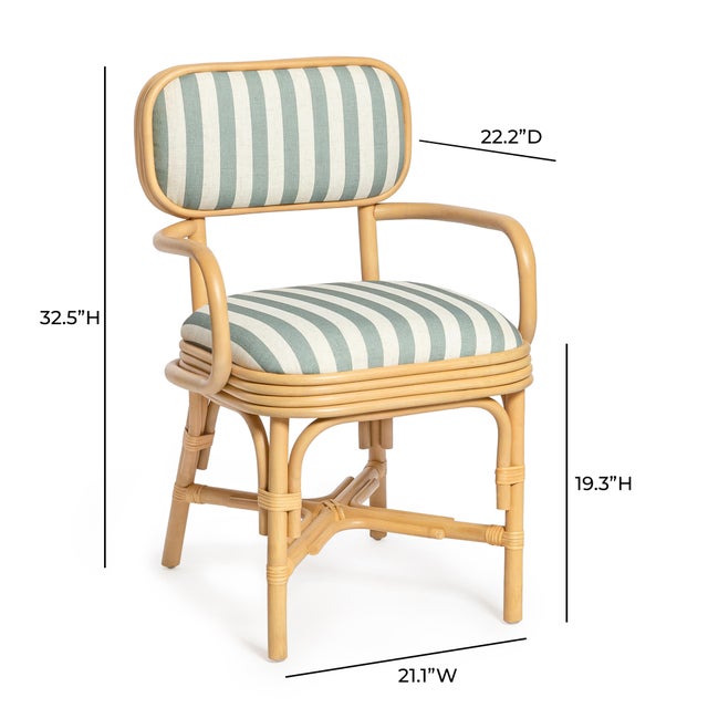 Dorine Striped Performance Linen & Rattan Dining Armchair, Mint Green For Sale - Image 10 of 11