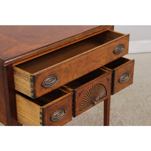 1970s Burl Elm Inlaid Serving Table or Console For Sale - Image 5 of 16