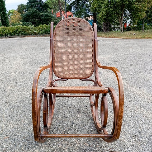 Bentwood and Wicker Rocking Chair from Thonet, 1930s For Sale - Image 9 of 16