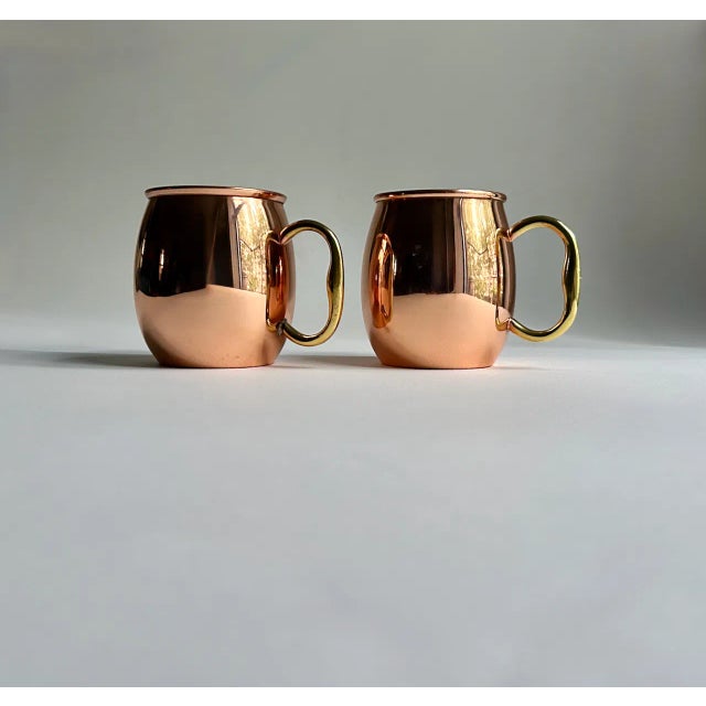 Modern Vintage Pair Copper Barrel Mugs With Brass Handles For Sale - Image 3 of 16