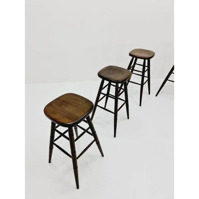 Mid century modern German stool in solid Wood, 1950s Made in West Germany Measurements: Height: 79 cm Width: 43 cm Depth:...