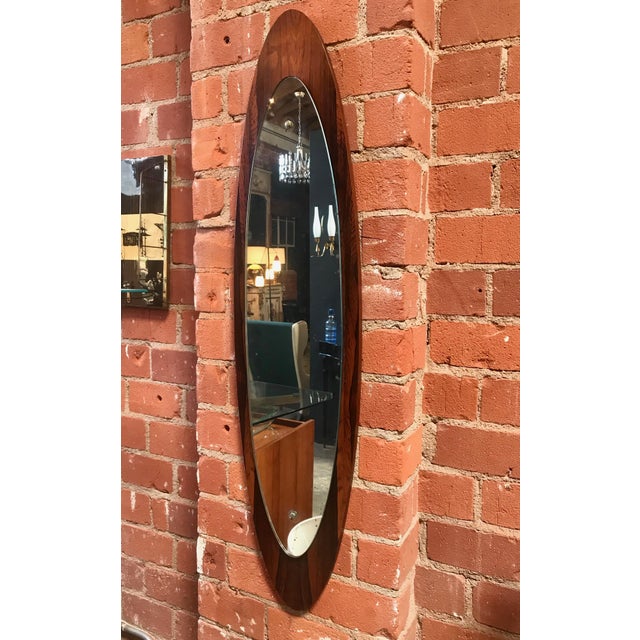 Mid-Century Modern Italian Modern Wall Mirror Oval Teak Frame, 1950s For Sale - Image 3 of 9