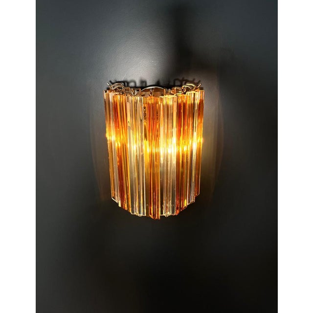 Vintage Murano Wall Sconce with 9 Clear and Amber Quadriedri, 1990s, Set of 2 For Sale - Image 11 of 14