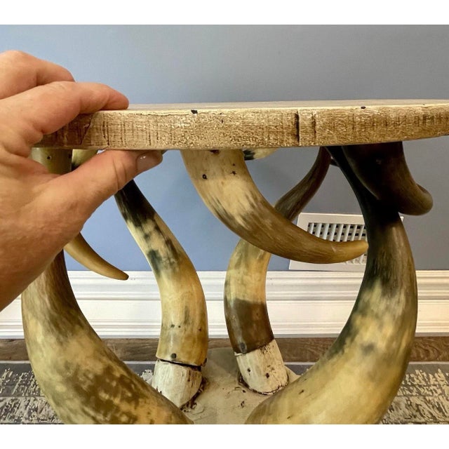 This Texas long horn table is a rare find. All original parts, fully functional. A nice 21” round surface area for the top...