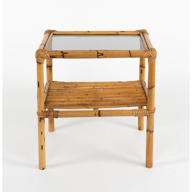 Mid-Century Side Tables in Rattan, Bamboo and Smoked Glass, Italy, 1970s, Set of 2 For Sale - Image 6 of 13