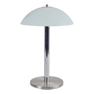Bauhaus Mushroom Table Lamp in Chrome, Steel, and Opaline Glass, 1940 For Sale
