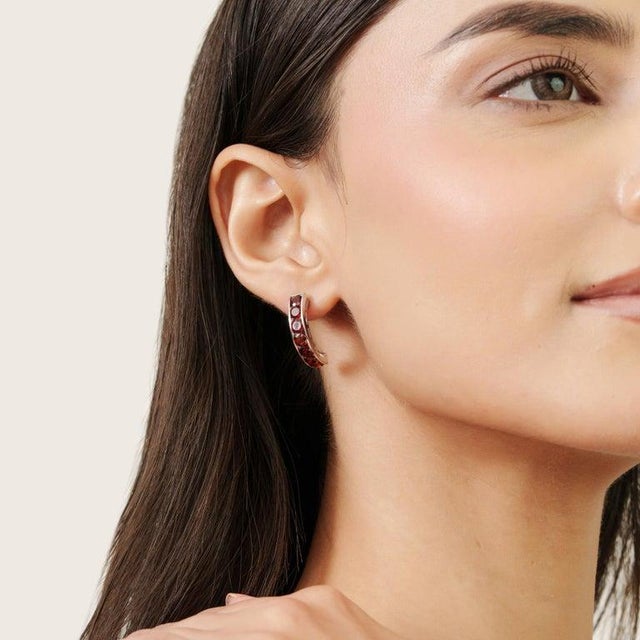 Not Yet Made - Made To Order Pave Set Garnet Huggie Earrings in 925 Sterling Silver- 2 Pieces For Sale - Image 5 of 10