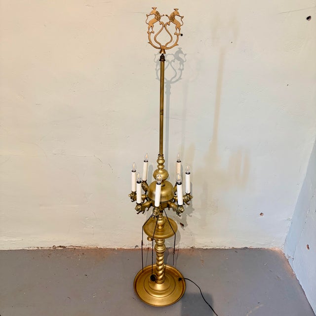 Brass Antique Moorish Revival Lion Motif Brass Eight-Light Figural Lamp, Circa 1900 For Sale - Image 8 of 12