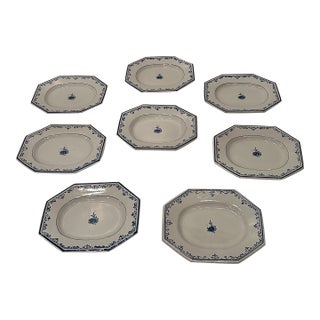 Italian Hand Painted Glazed Octagonal Pottery Plates by Gumps -Set of 8 For Sale