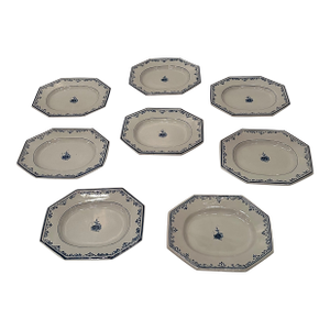 Italian Hand Painted Glazed Octagonal Pottery Plates by Gumps -Set of 8