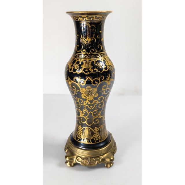 19th Century Chinese Mirror Black Vase With Gilt Decoration, Kangxi Mark For Sale - Image 4 of 18
