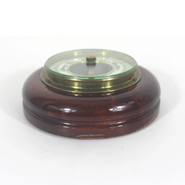 This is a charming and very interesting vintage barometer made in Germany. It is made of dark wood, brass and glass. There...