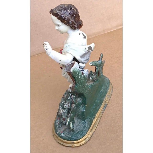 Antique Painted Cast Iron Cherub With Flowers For Sale - Image 4 of 6
