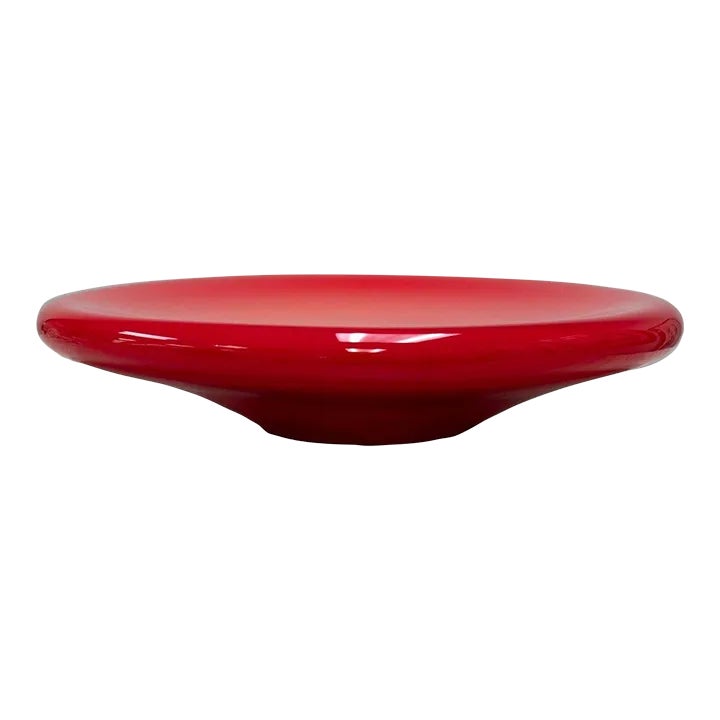 Red Round Glass Dish Bowl Contemporary Modern | Chairish