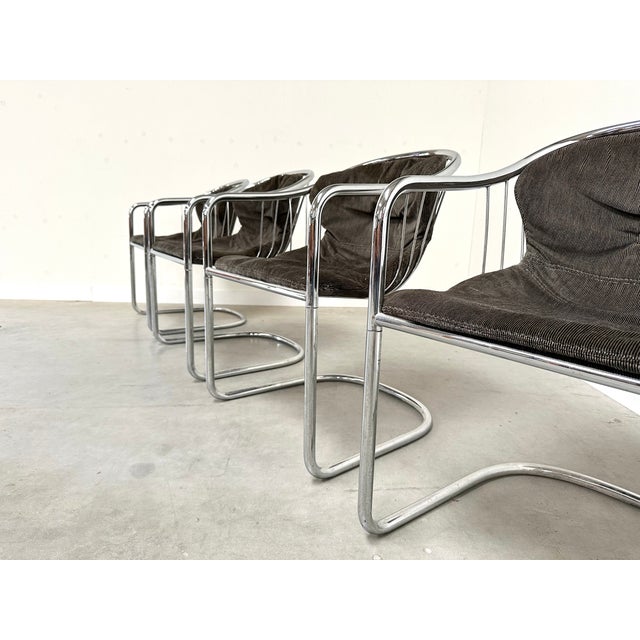 Textile Vintage Italian Cantilever Dining Chairs by Gastone Rinaldi for Rima, 1980s, Set of 4 For Sale - Image 7 of 14