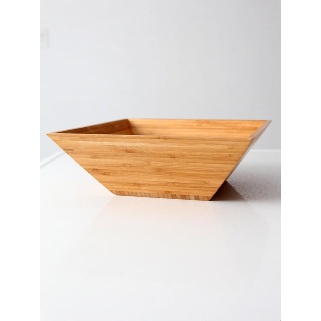 Vintage Bamboo Salad Serving Bowl With Hand Shaped Serving Utensils For Sale - Image 9 of 18