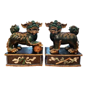 Pair of 19th Century Chinese Foo Dogs on Stands