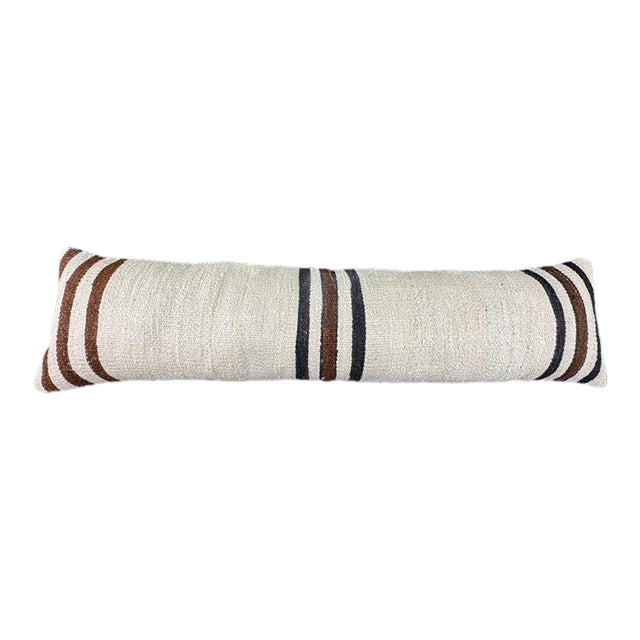 Turkish Hemp Pillow Cushion Natural Beige Black Cushion Cover 12"x46" For Sale