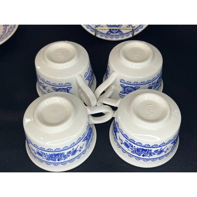 Vintage Royal Usa Hampshire Blue & White Ironstone Tea Mug Set- Set 4 For Sale In Phoenix - Image 6 of 6
