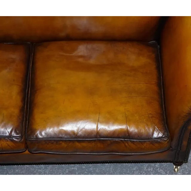 Victorian Hand Dyed Tan Brown Leather Sofa For Sale - Image 11 of 16