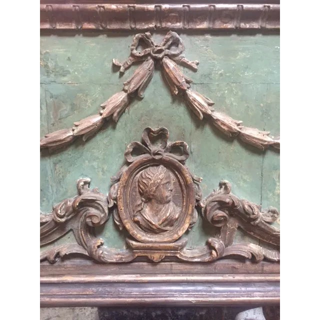 Fine 18th Century Painted & Carved Italian Mirror with Cartouche. Includes Green and Gold colors.