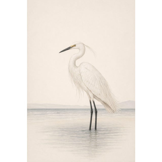 Black Coastal Heron & Egret Diptych, Neutral Shorebird Art Print Set, 20" X 30" For Sale - Image 8 of 10